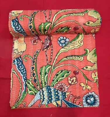 Indische Handarbeit King Vintage Kantha Quilt Tagesdecke Überwurf Baumwolle D... - Bild 1 von 4