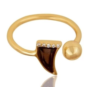 Smoky Topaz CZ Studded Ring 14k Gold Plated Sterling Silver Ring Jewelry - Picture 1 of 3