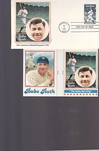 BABE RUTH FLEETWOOD FIRST DAY COVER DATED JULY 6,1983 PLUS RUTH 2 CARD PANEL - Picture 1 of 2