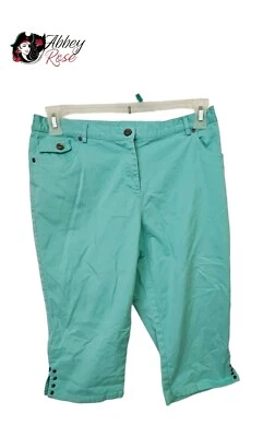 Hearts Of Palm Teal Jean Crop Sz 10P Embellished Bottoms Medium Snap Button - Image 1 of 4