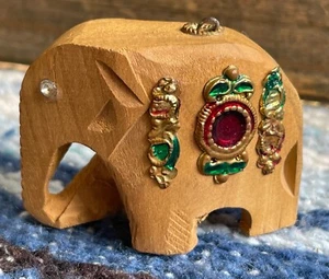 ✅ 2" MIni Carved Wooden Elephant Charm Ornament Figure Bling Rhinestones India? - Picture 1 of 8