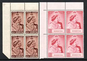 (H) Bermuda KGVI 1948 Silver Wedding Set in Blocks of 4 SG125-126 MNH - Picture 1 of 2