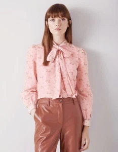 LK Bennett Pussy Bow TW Fleur Blouse. Shirt. Neck Ties. Roses. Pink NEXT DAY DEL - Picture 1 of 5