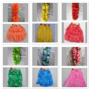 Hawaiian Luau Garland Leis Flower Necklace Hula Skirt Skirts Fancy Dress Grass - Picture 1 of 7