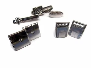 Vintage Estate 5pc Lot Cufflinks & Tie Clip Silvertone Signed Swank Lion, Hickok - Picture 1 of 1