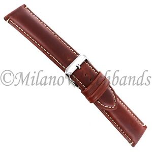 22mm Hadley Roma Chestnut Contrast Stitched Genuine OilTan Leather Mens Band 885