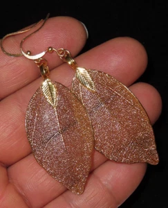 Pendientes de gancho colgantes de hoja de filigrana dorada vintage de 2,5" pulgadas - Imagen 1 de 3