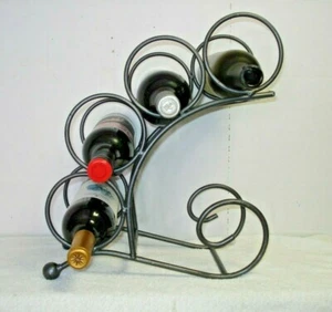 VTG Wrought Iron Wine bottle Rack Holder Caddy barware table top gray pewter  - Picture 1 of 5
