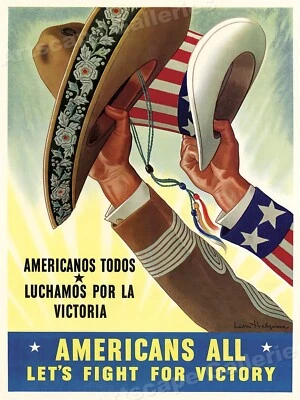 Americans All - ¡Lucha por la victoria! Póster Mexicoamericano Segunda Guerra Mundial - 24x32 Foto 1 de 3