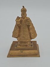 Vintage Holy Infant of Prague Figurine Statue Religious Gold Gilt Painted Metal