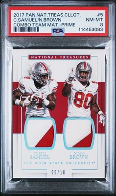 2017 National Treasures Combo Team /10 PSA 8 NM-MT Curtis Samuel Noah Brown - Image 1 of 2