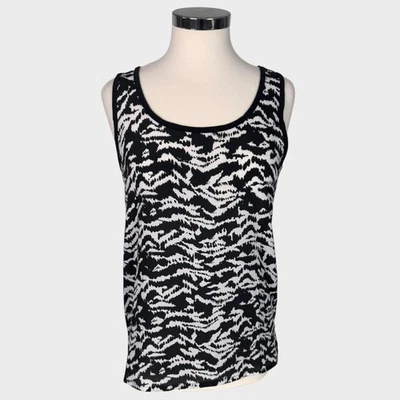 August Silk Small Black White Print Sleeveless Tank Top  - Image 1 of 4