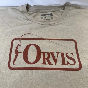 Camicia Orvis Grafica Pesca Manica Corta Beige Uomo Taglia XL - Foto 1 di 7