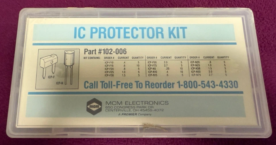 KIT PROTECTOR IC ELECTRÓNICA MCM PIEZA #102-006 CON CAJA DE ALMACENAMIENTO Foto 1 de 4