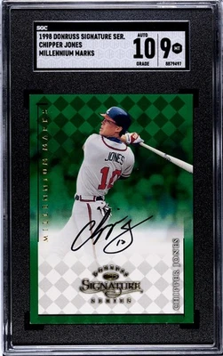 1998 DONRUSS SIGNATURE SERIES CHIPPER JONES MILLENNIUM MARKS SGC 9 AUTO 10 - Image 1 of 2