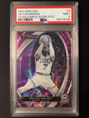 2023-24 Panini Spectra Titan Purple Scope Fotl #9 Jaylen Brown /15 PSA 9 - Image 1 of 2