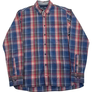 Tommy Hilfiger Button-Up Custom Fit Plaid Long Sleeve Blue Red Mens M - Picture 1 of 6