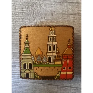 Soviet Era Russian Carved Hand-painted Wood Trinket Box 3”+3” - Picture 1 of 8