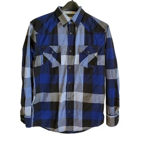 Coastal Shirt Mens Medium Button Front Black Snap Plaid Western Gorpcore Country - Picture 1 of 16