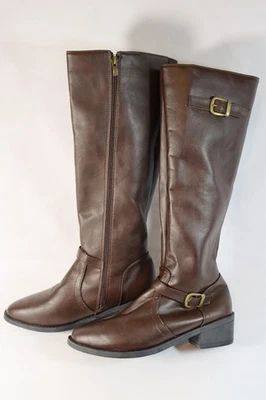 BOTAS DE MONTAR de cuero sintético marrón hasta la rodilla de moda con cremallera talla 9 Foto 1 de 4