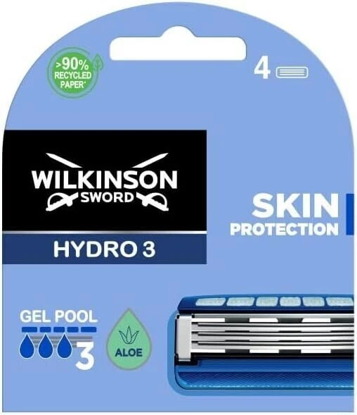 Wilkinson Sword Hydro 3 Razor Blades - 4 Pack - Smooth, Close Shave Genuine