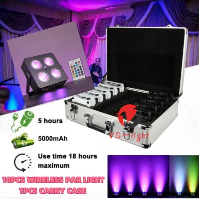 4x18W Rgbwauv Dj Wedding Battery Powered LED Uplight Wireless Stage Lights 10PC - Image 1 of 4