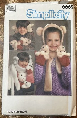 Simplicity Sewing Pattern 6669 Childs Scarf Hat Mittens Ear Muff Covers One Size - Image 1 of 2