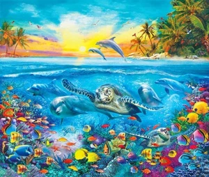 Picture This Under the Sea Turtles Dolphin FABRIC PANEL 92X112CM - Picture 1 of 1