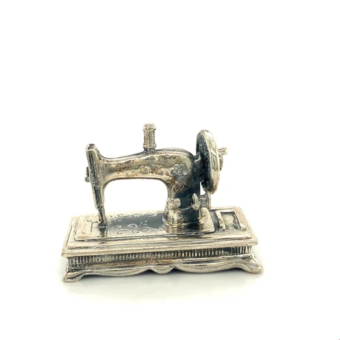 Vintage Signed Sterling Silver Italian Sewing Machine Miniature Figure Display Cover
