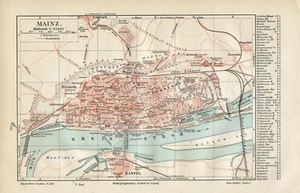 1907 Map of Mainz. Original print Germany - Picture 1 of 1