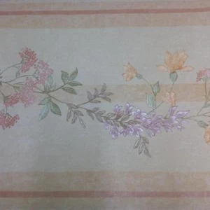 SILK FLORAL WALLPAPER BORDER - Picture 1 of 2