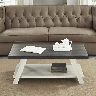 Athens Contemporary Wood Shelf Coffee Table Weathered Charcoal And Beige - Image 1 of 4