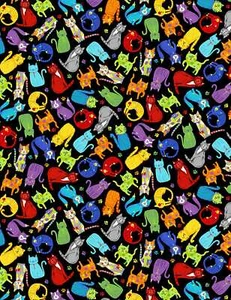 Fabric Cats Colorful Black Mini Cotton TIMELESS TREASURES 1/4 Yard GAIL-CD 8898 - Picture 1 of 5