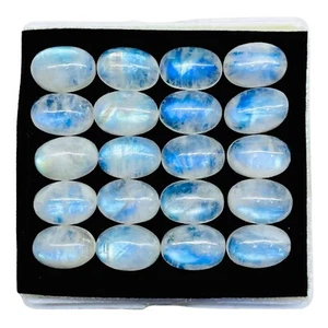 20 Pcs Natural Rainbow Moonstone 13x9mm Oval Blue Shines Cabochon Gemstones Lot - Picture 1 of 13