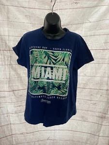 Primark Women’s Short Sleeve Crew Neck T-Shirt Blue “Miami” Size S Small - Picture 1 of 4