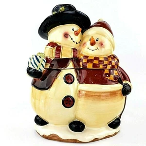 Snowman Mr. & Mrs. Couple Cookie Jar Winter Christmas Holiday 11.5 Inches Tall - Picture 1 of 12
