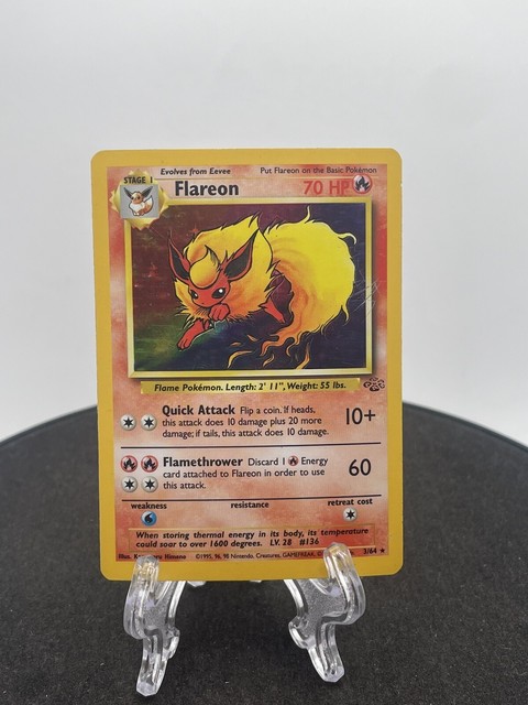 Cartão Pokemon raro holográfico da selva Flareon 3/64 ótima qualidade