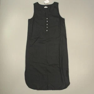 J. Jill Love Linen Shirt Dress Womens Petite Size MP Medium Black Sleeveless NWT - Picture 1 of 7