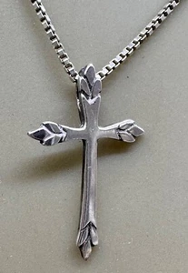 VINTAGE ESTATE STERLING SILVER 925 CROSS BOX CHAIN NECKLACE PENDANT 18" - Picture 1 of 10