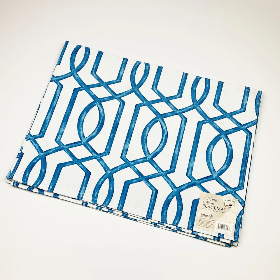 Juego de 4 manteles individuales geométricos a prueba de derrames Benson Mills Elise azul cobalto Foto 1 de 1