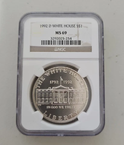 1992 D $1 NGC MS 69 THE WHITE HOUSE Liberty Dollar 90% Silver $1 Coin Cover