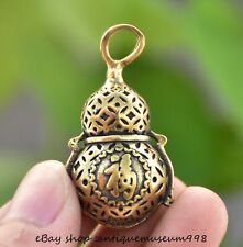 1.4" Old Chinese Brass Fengshui Round Wealth Statue Pendant