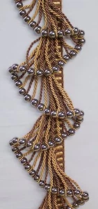 Perlen Seil Fransen Borte Braun/Gold 4" Tropfen DRAPIERUNG/POLSTERUNG Pro Yard - Bild 1 von 4