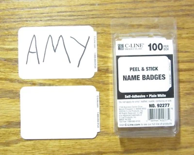 50 WHITE NAME  BADGES  TAGS LABELS ID STICKERS PEEL AND STICK ADHESIVE PLAIN TAG - Image 1 of 4