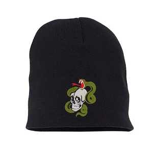 Skull head with snake embroidered black skull beanie hat, custom short beanie - Picture 1 of 2
