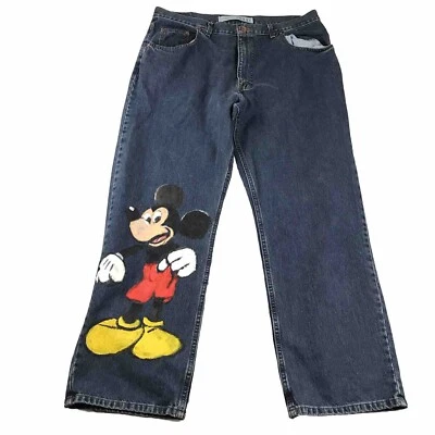 Jeans Arizona Para Hombres 40X32 Azul Denim Calce Suelto Lavado a Piedra Cónico Mickey Mouse Nuevos con Etiquetas Foto 1 de 4