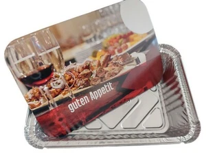 100 Aluschalen R1/240845 mit bedruckten Deckeln. Motiv: gedeckter Tisch - Bild 1 von 1