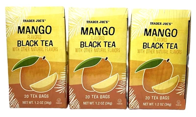 3 Packs Trader Joe's Mango Flavored Black Tea 20 Tea bags Each, Total 60 bags - Image 1 of 4