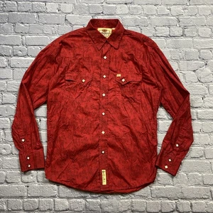 Larry Mahan Western Shirt Mens L Red Floral Pockets Pearl Snap Cowboy Rodeo Show - Picture 1 of 11