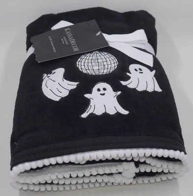 KASSATEX HAND TOWELS (2) BLACK WHITE GHOSTS DISCO 16 X 28 100% Cotton NWT - Image 1 of 4